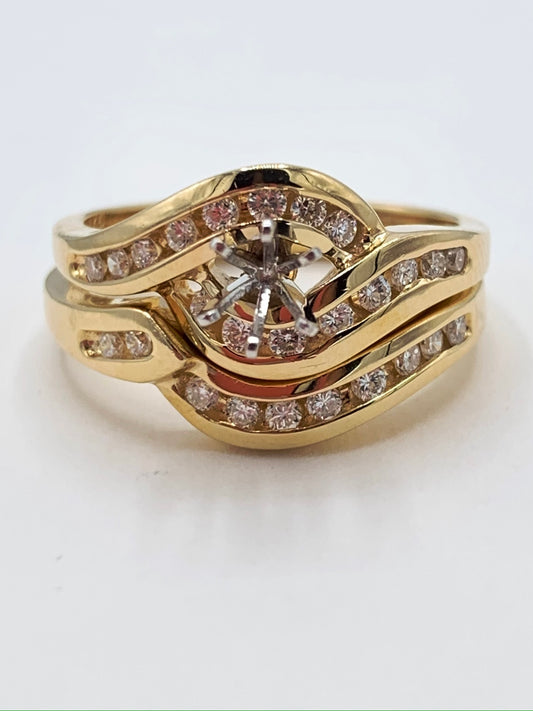 14K Yellow Gold .50 TCW Round Diamonds Semi-Mount Wedding Set