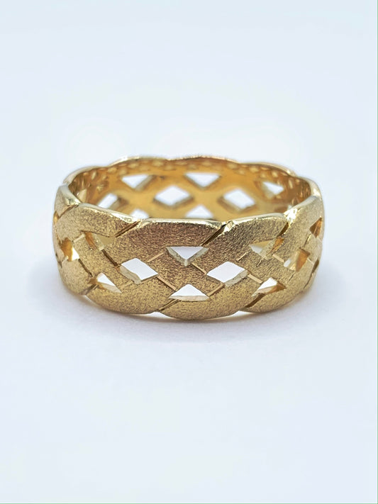 14K Yellow Gold 8mm Wedding Band with Basket Weave and Satin Finish