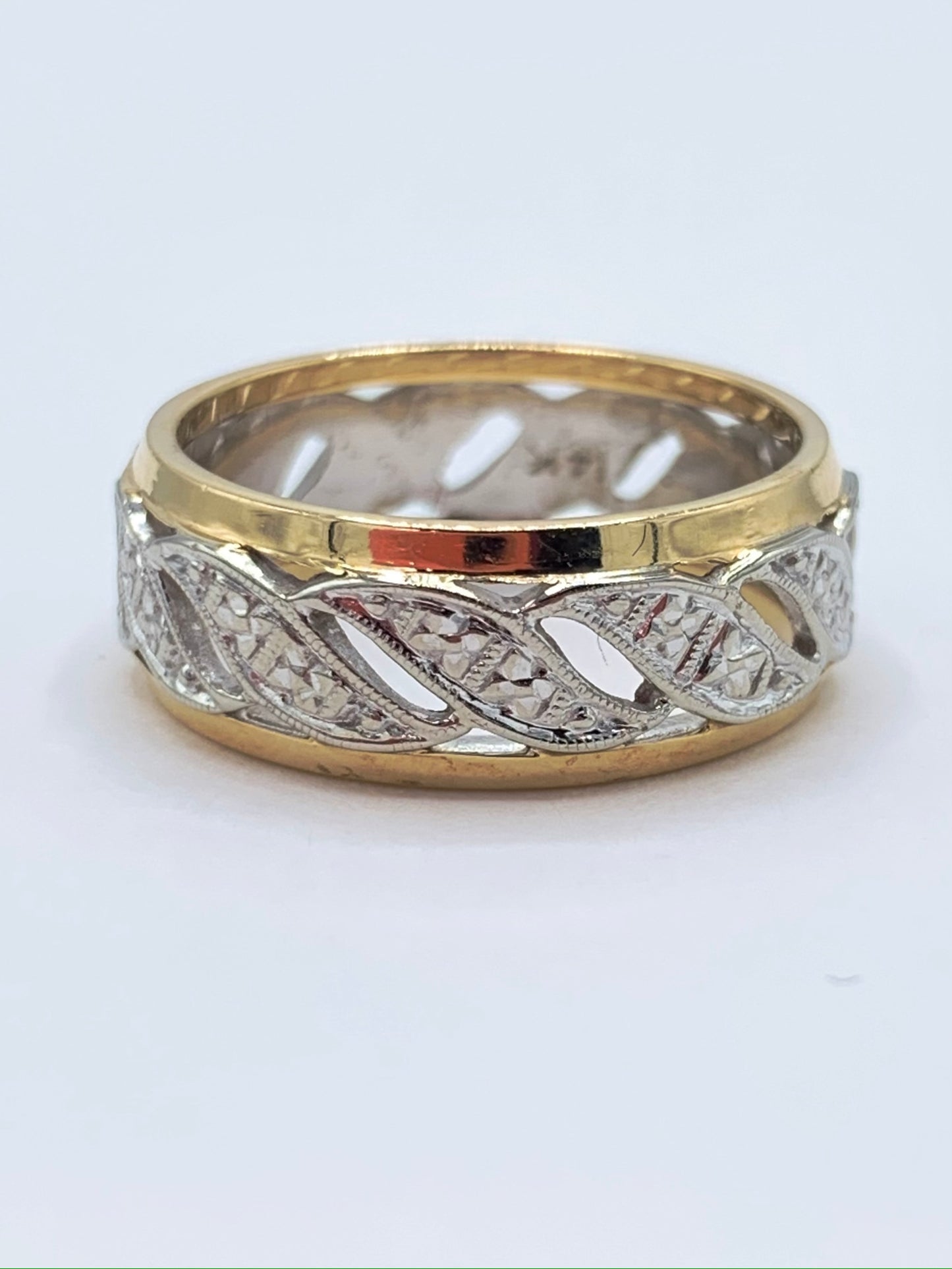 14K Yellow and White Gold 6.5 mm Wedding Band