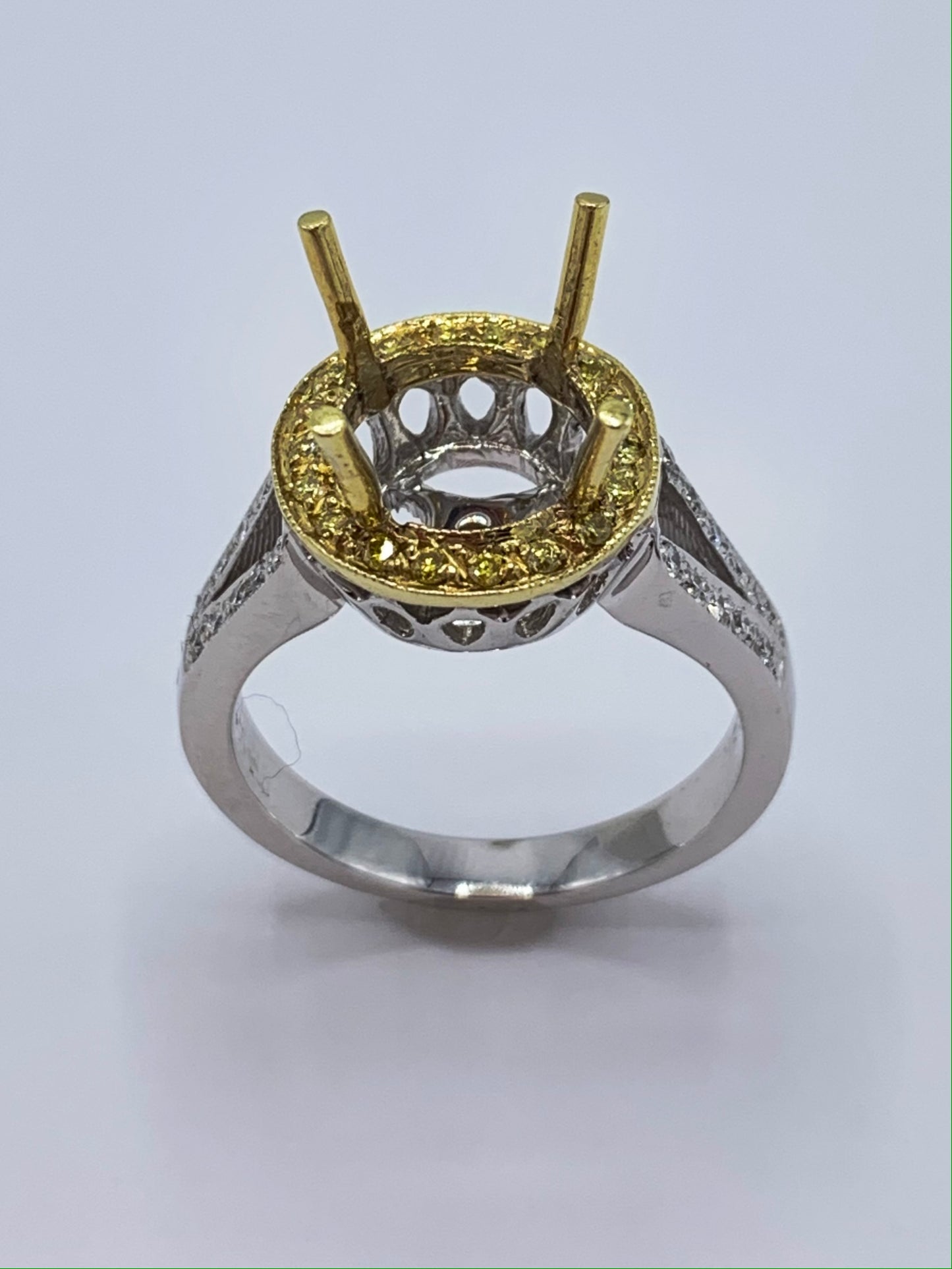 18K Yellow and White Gold Yellow and Round Diamond Semi-Mount Engagement Ring