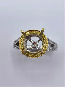 18K Yellow and White Gold Yellow and Round Diamond Semi-Mount Engagement Ring
