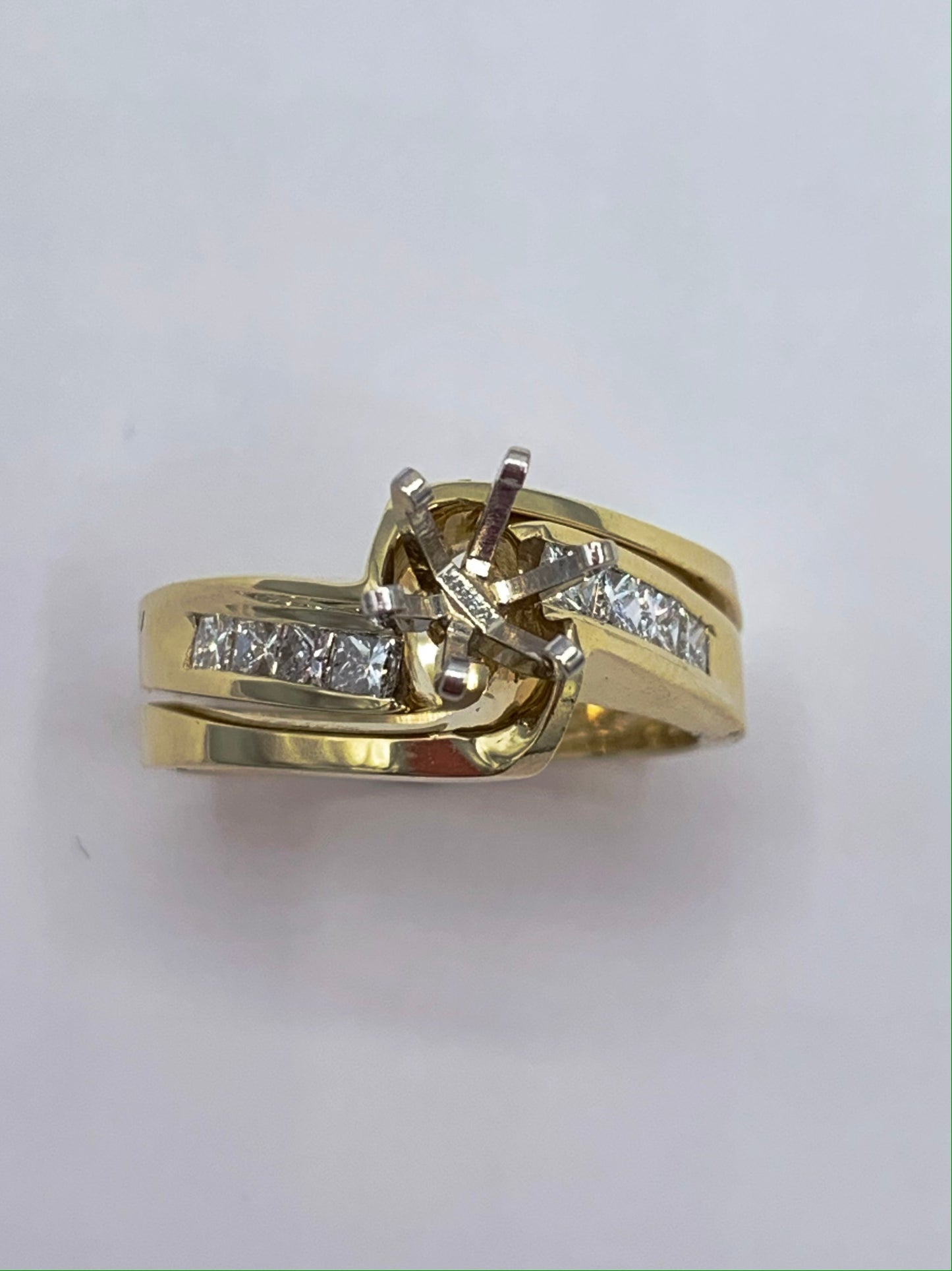 14K Yellow Gold .42 TCW Princess Cut Diamonds Semi-Mount Wedding Set