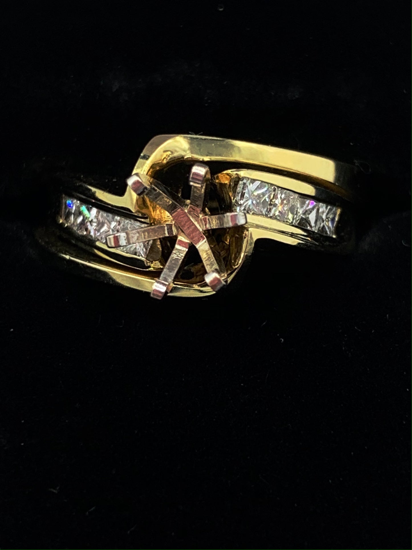 14K Yellow Gold .42 TCW Princess Cut Diamonds Semi-Mount Wedding Set