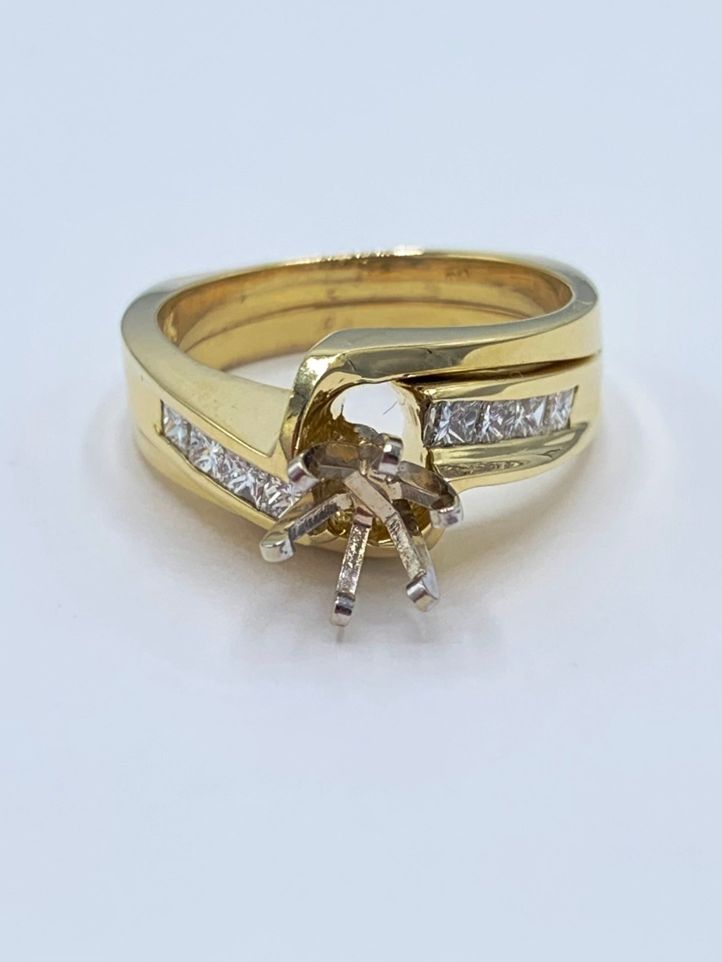 14K Yellow Gold .42 TCW Princess Cut Diamonds Semi-Mount Wedding Set