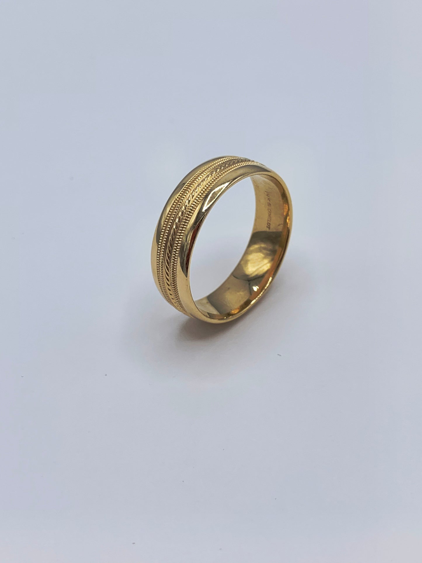 14K Yellow Gold 7mm Comfort Fit Wedding Band with Machine Milgrain