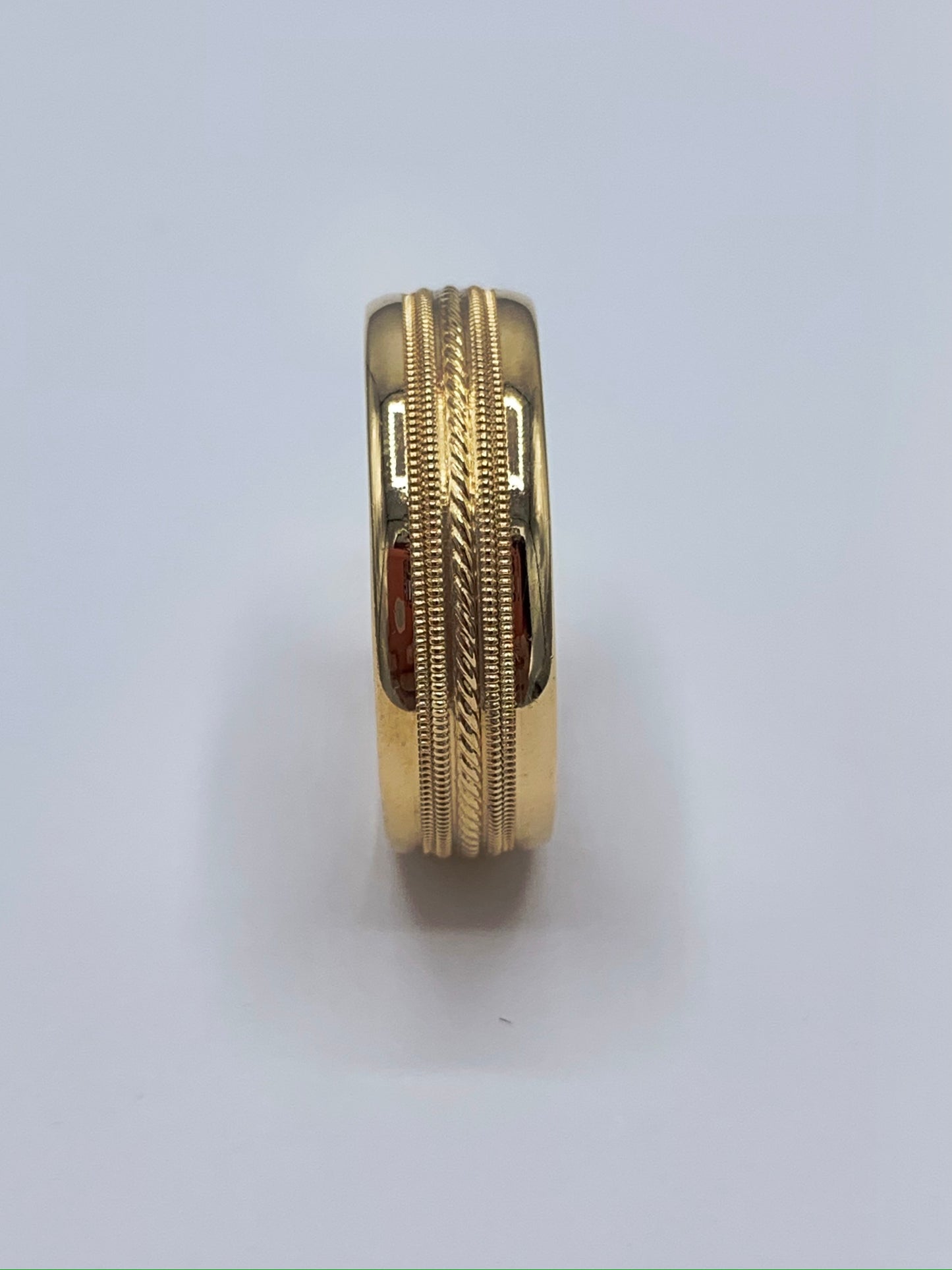 14K Yellow Gold 7mm Comfort Fit Wedding Band with Machine Milgrain