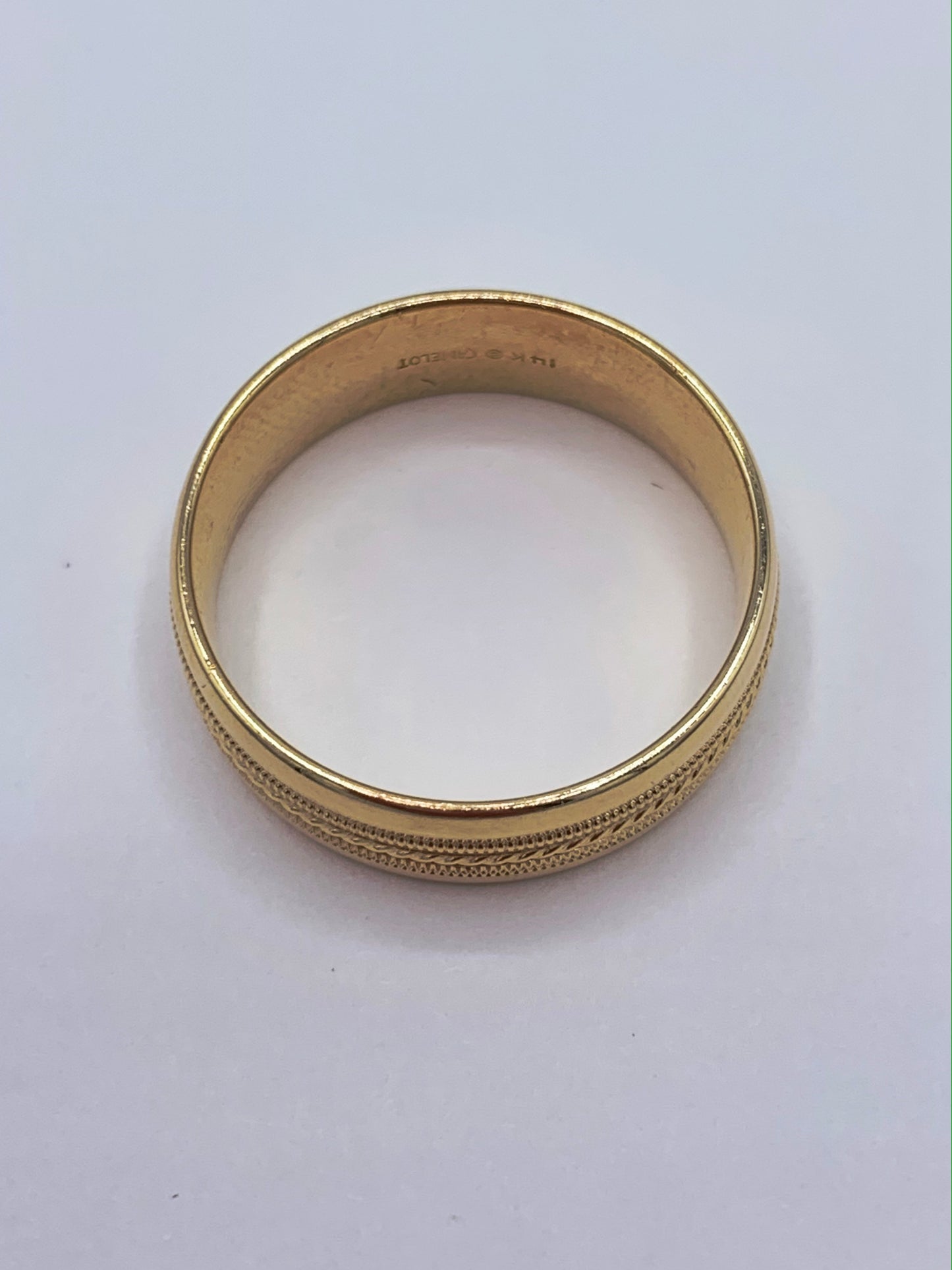 14K Yellow Gold 7mm Comfort Fit Wedding Band with Machine Milgrain