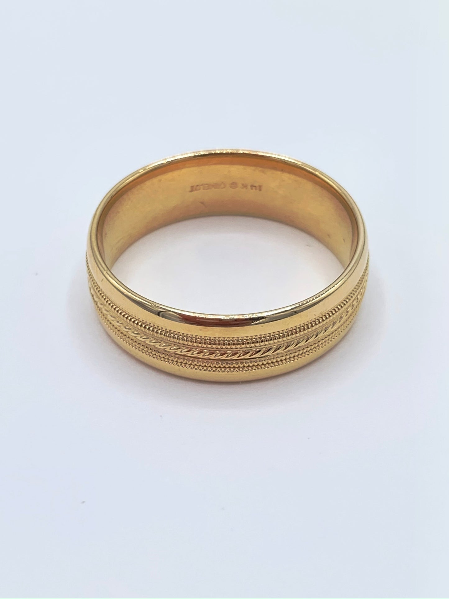 14K Yellow Gold 7mm Comfort Fit Wedding Band with Machine Milgrain