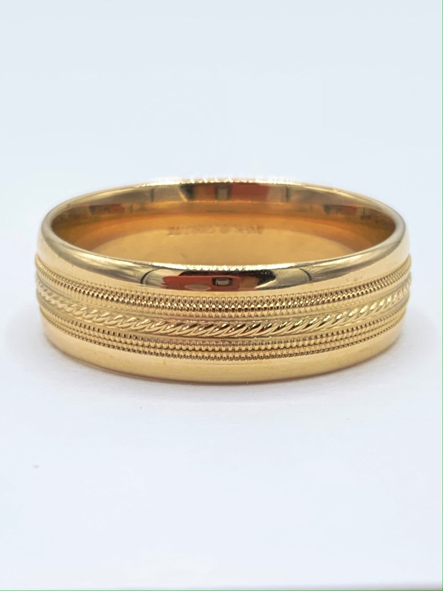 14K Yellow Gold 7mm Comfort Fit Wedding Band with Machine Milgrain