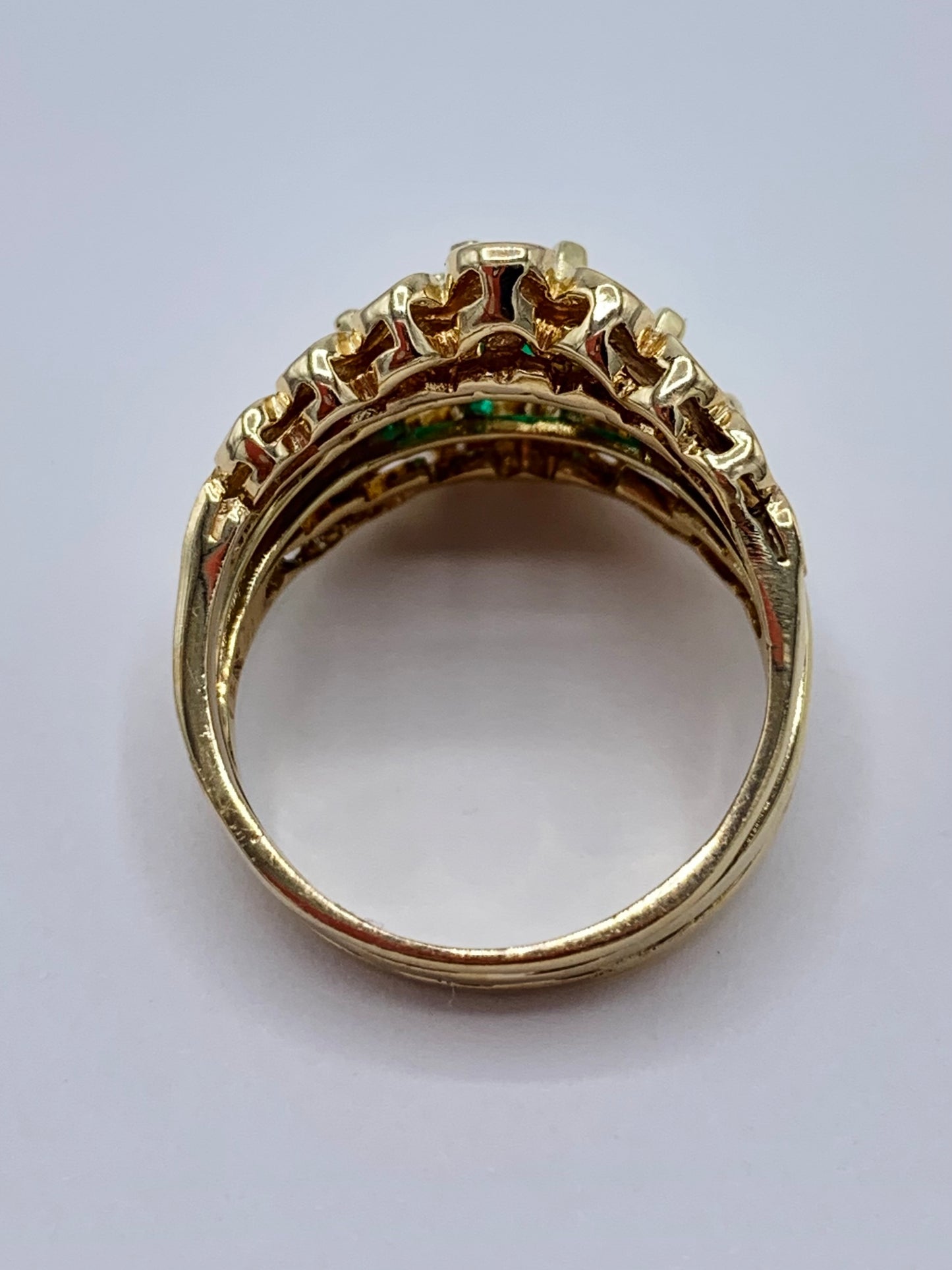 Estate 14K Yellow Gold Synthetic Emerald Guard Ring