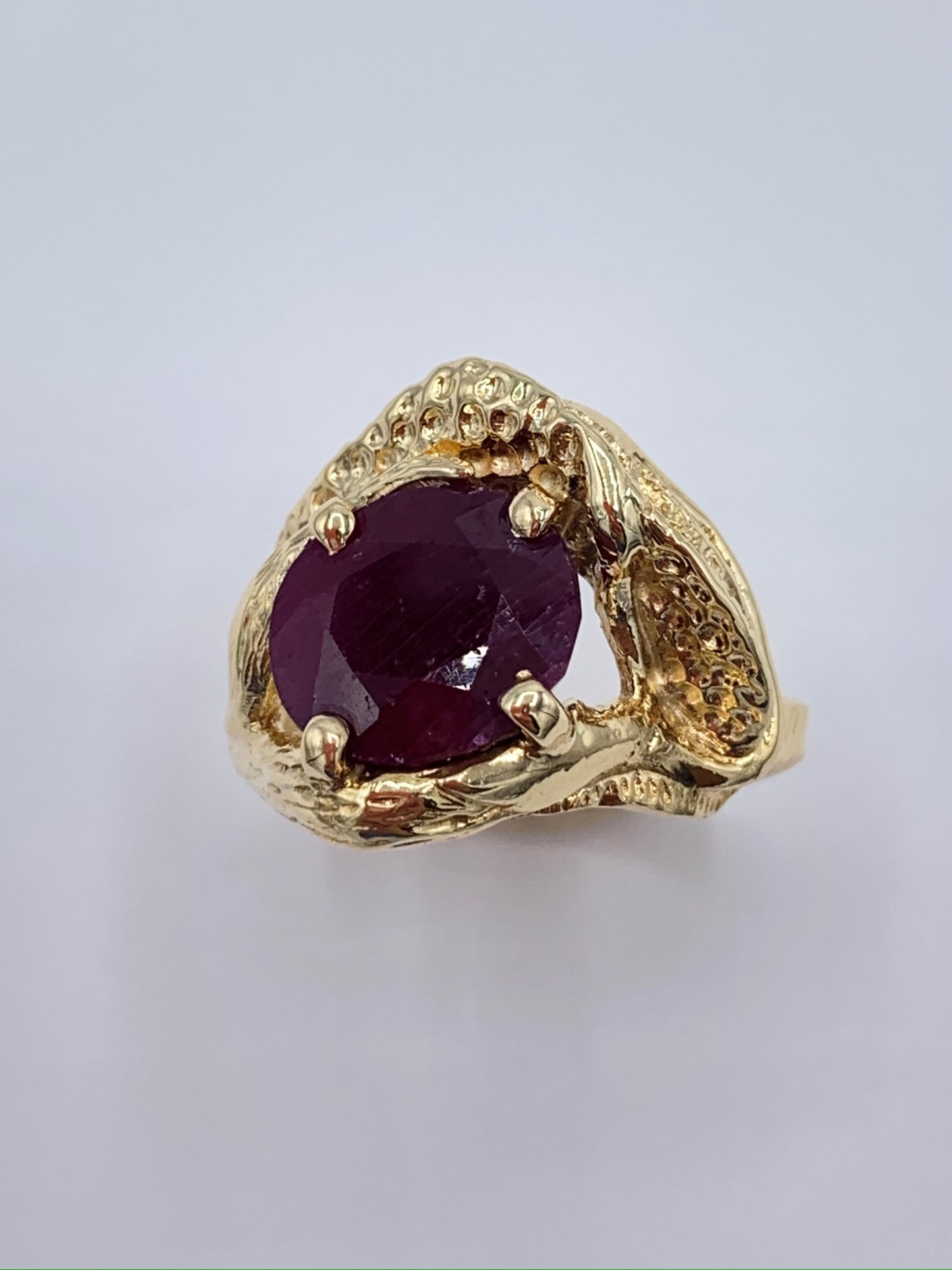 Estate 14K Yellow Gold Oval Genuine Ruby Ring