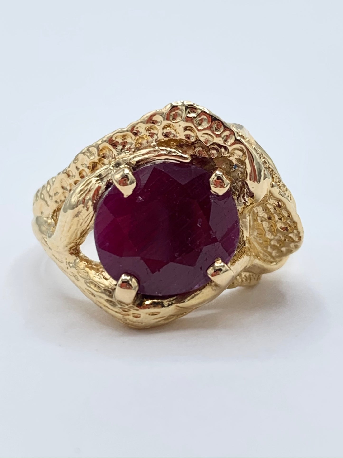 Estate 14K Yellow Gold Oval Genuine Ruby Ring