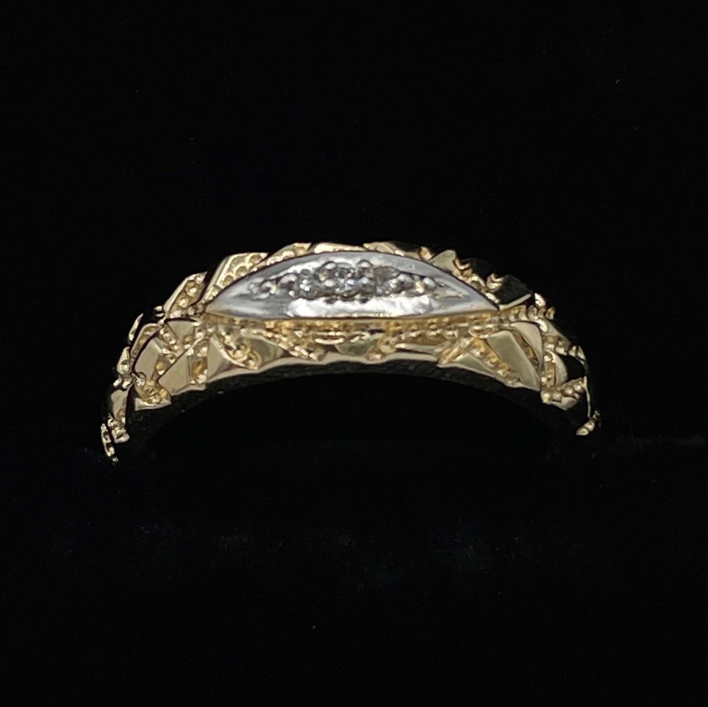 Estate 14K Yellow Gold 3 Diamond Nugget Wedding Band