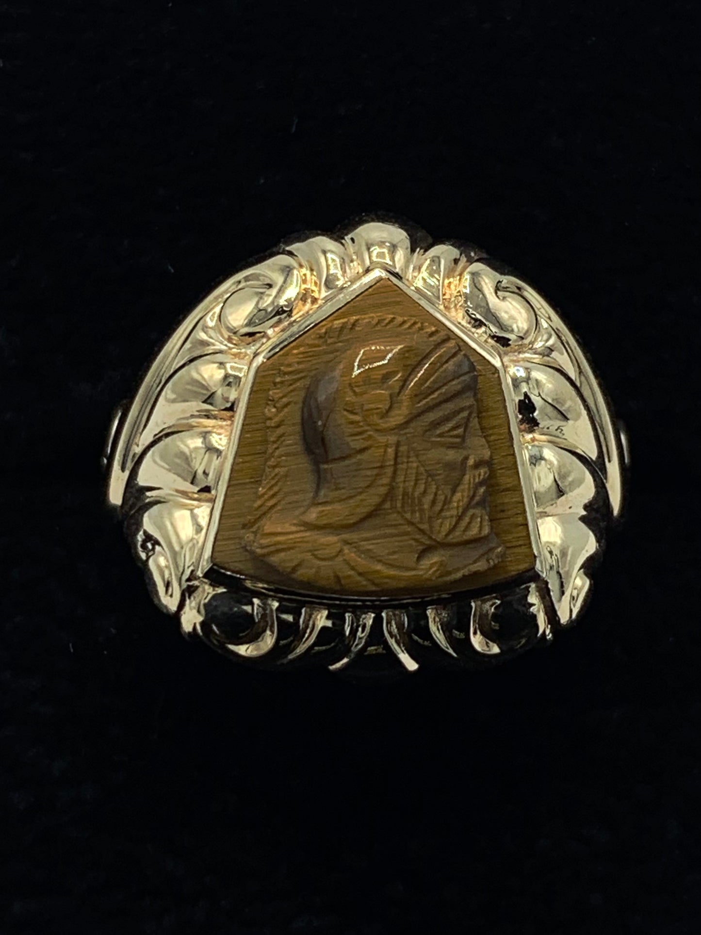 Estate 10K Yellow Gold Greek Tiger Eye Cameo