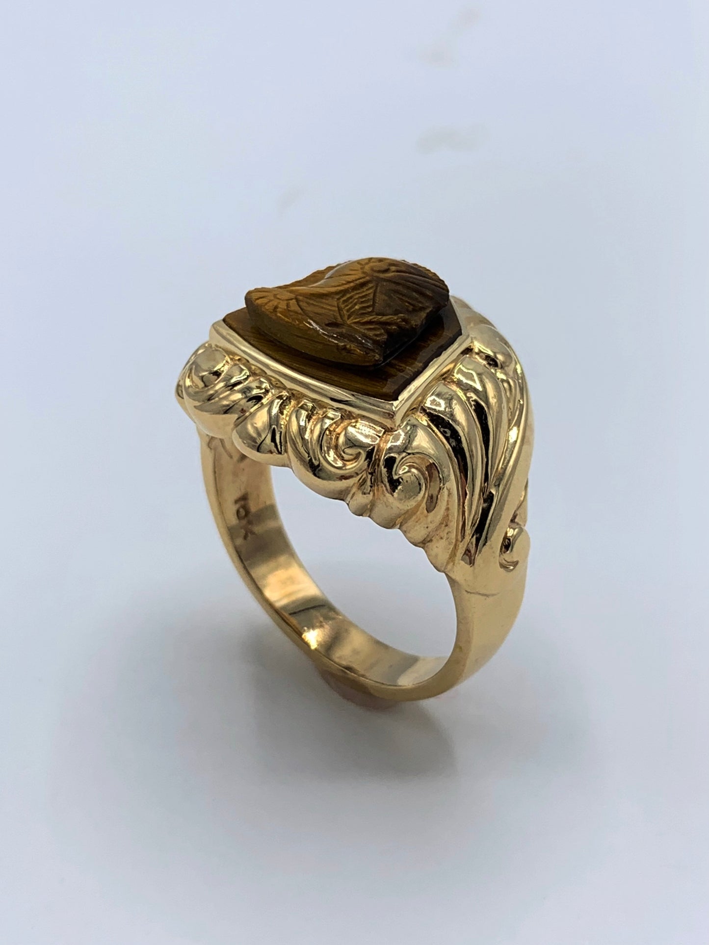 Estate 10K Yellow Gold Greek Tiger Eye Cameo