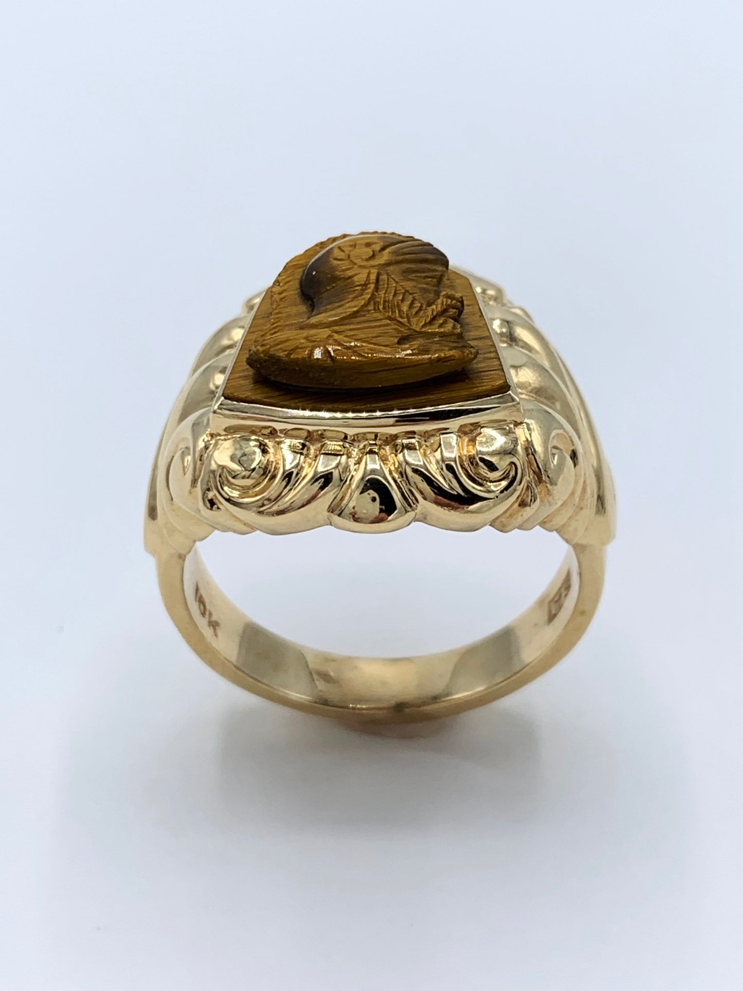 Estate 10K Yellow Gold Greek Tiger Eye Cameo