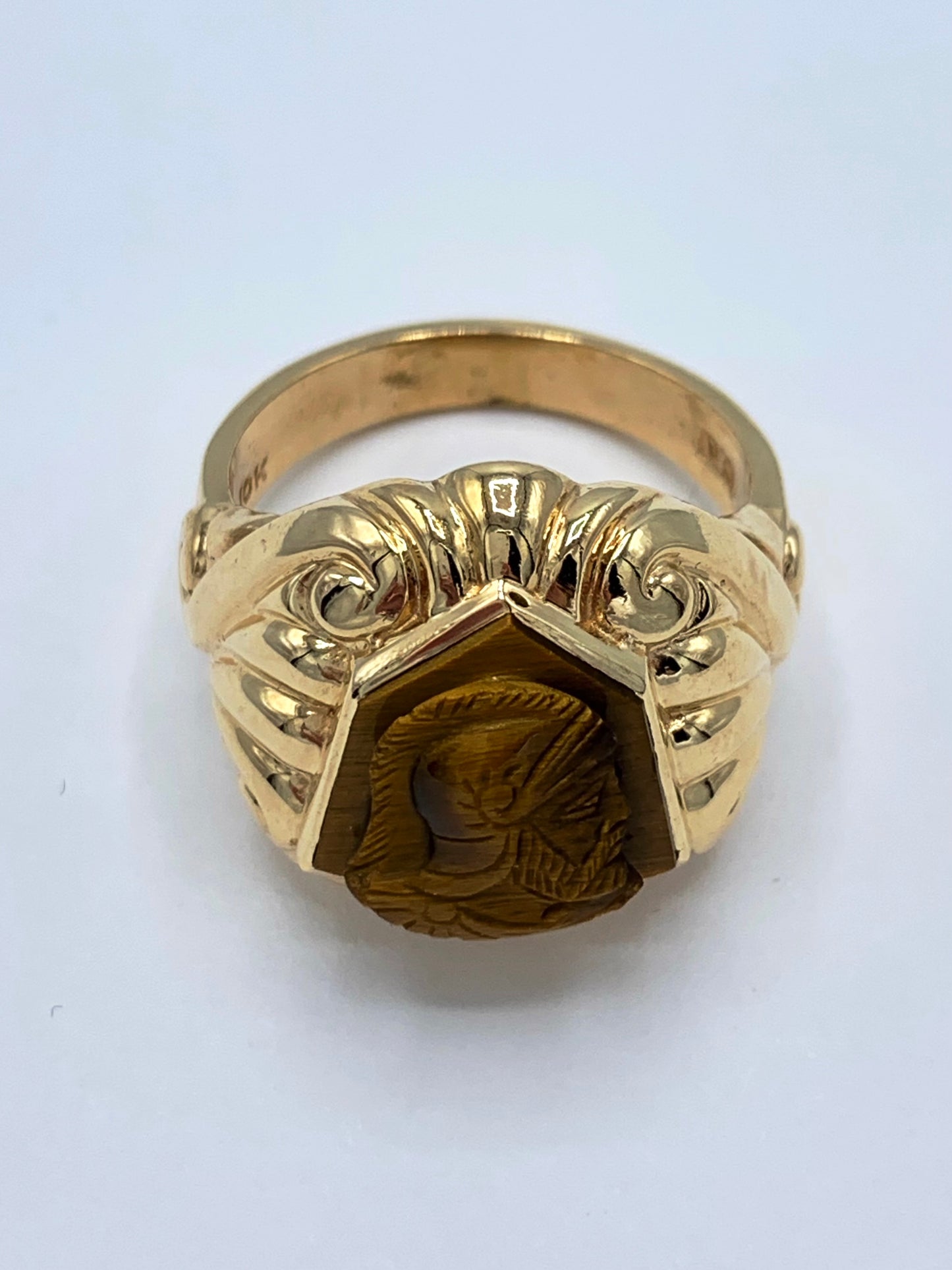 Estate 10K Yellow Gold Greek Tiger Eye Cameo