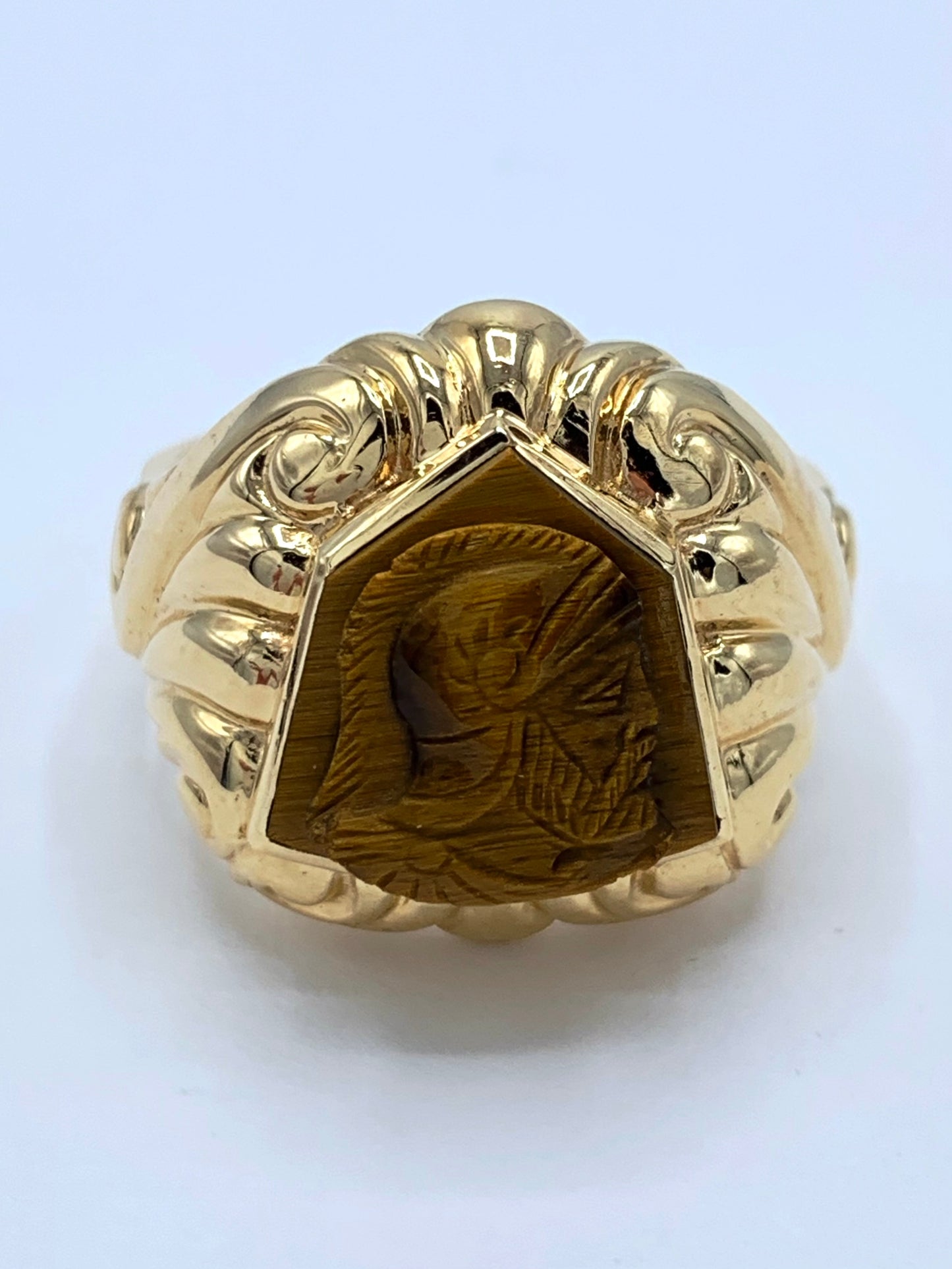 Estate 10K Yellow Gold Greek Tiger Eye Cameo