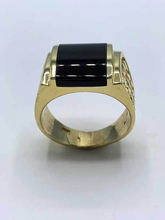 Estate 14K Yellow Gold Black Onyx Inlay Ring