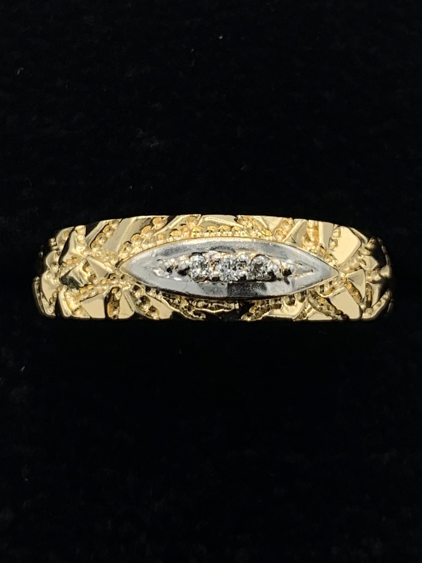 Estate 14K Yellow Gold 3 Diamond Nugget Wedding Band