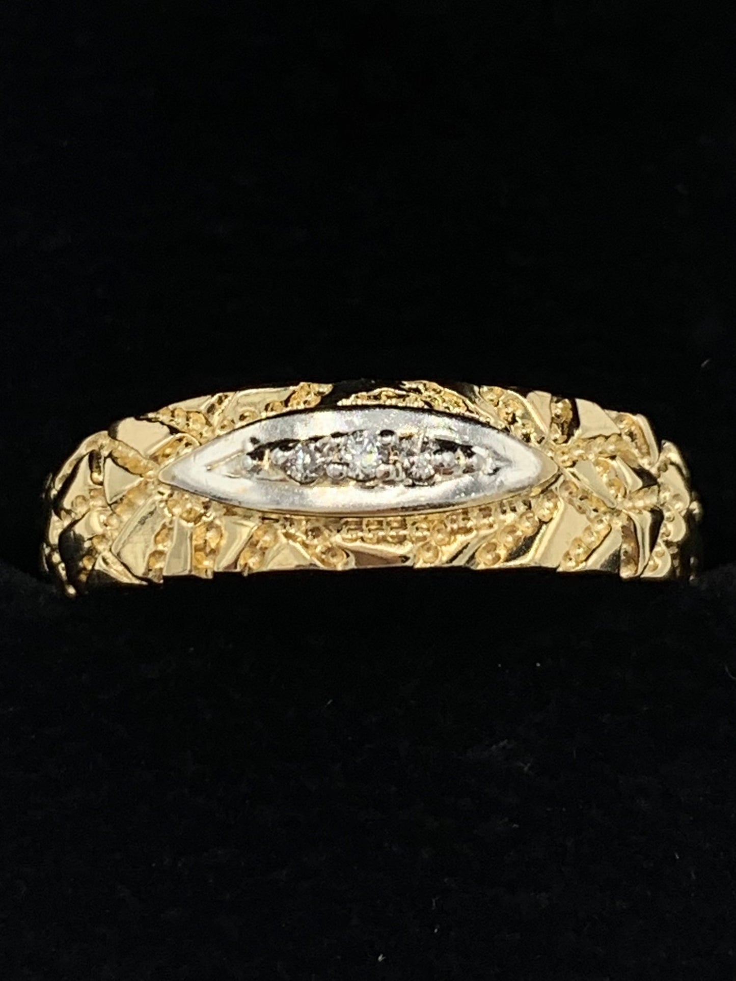 Estate 14K Yellow Gold 3 Diamond Nugget Wedding Band