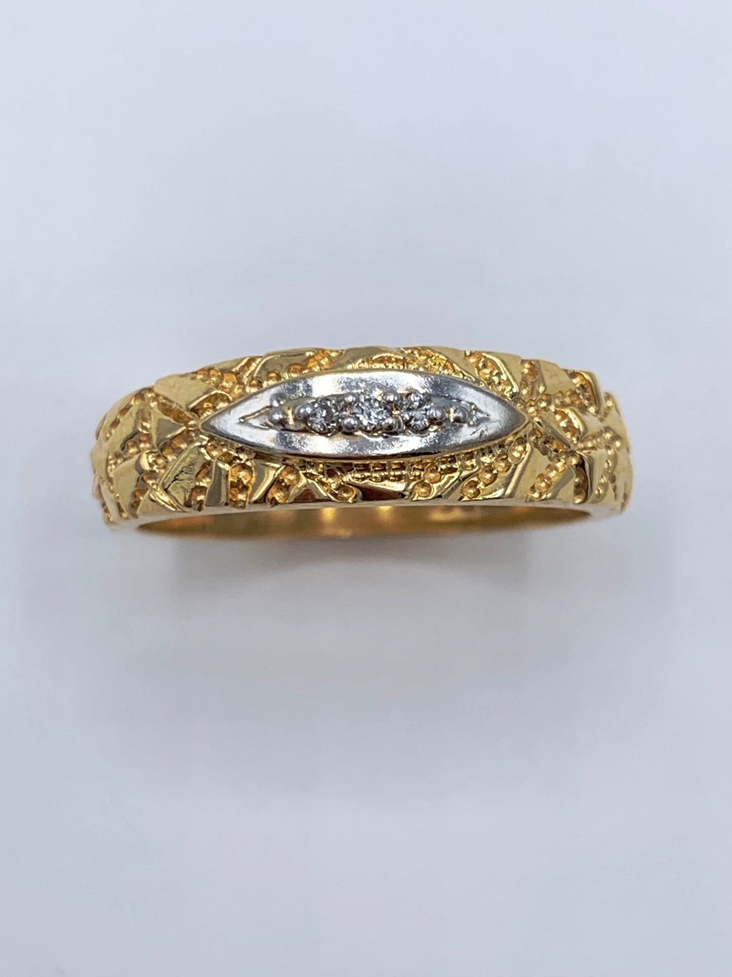 Estate 14K Yellow Gold 3 Diamond Nugget Wedding Band