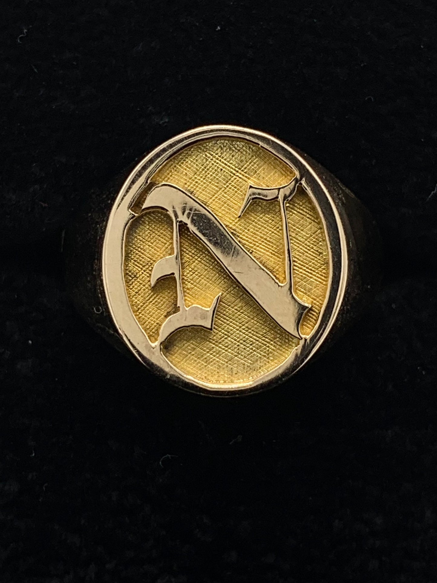 Estate 14K Yellow Gold Letter "N" Pinky Ring