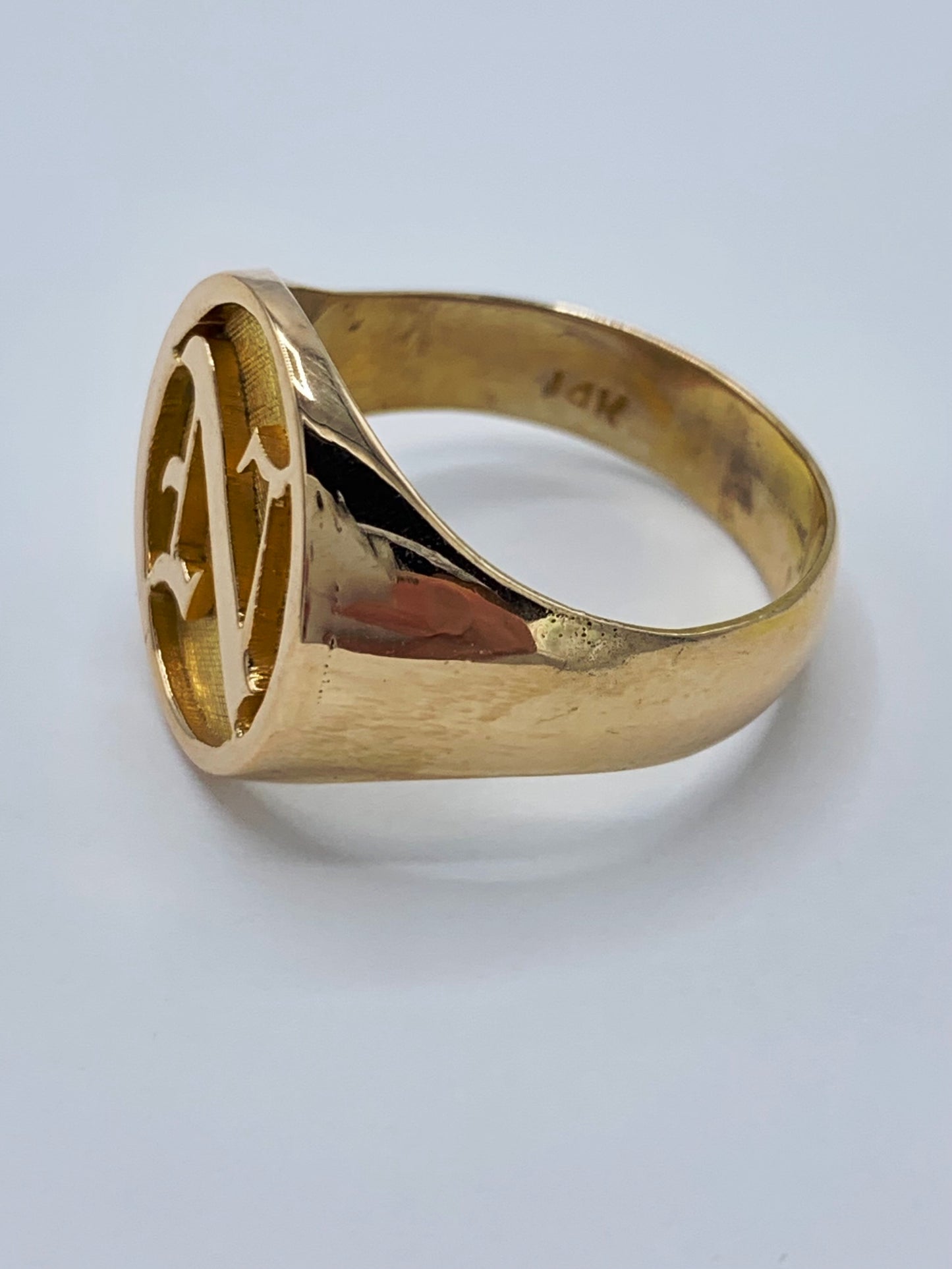 Estate 14K Yellow Gold Letter "N" Pinky Ring