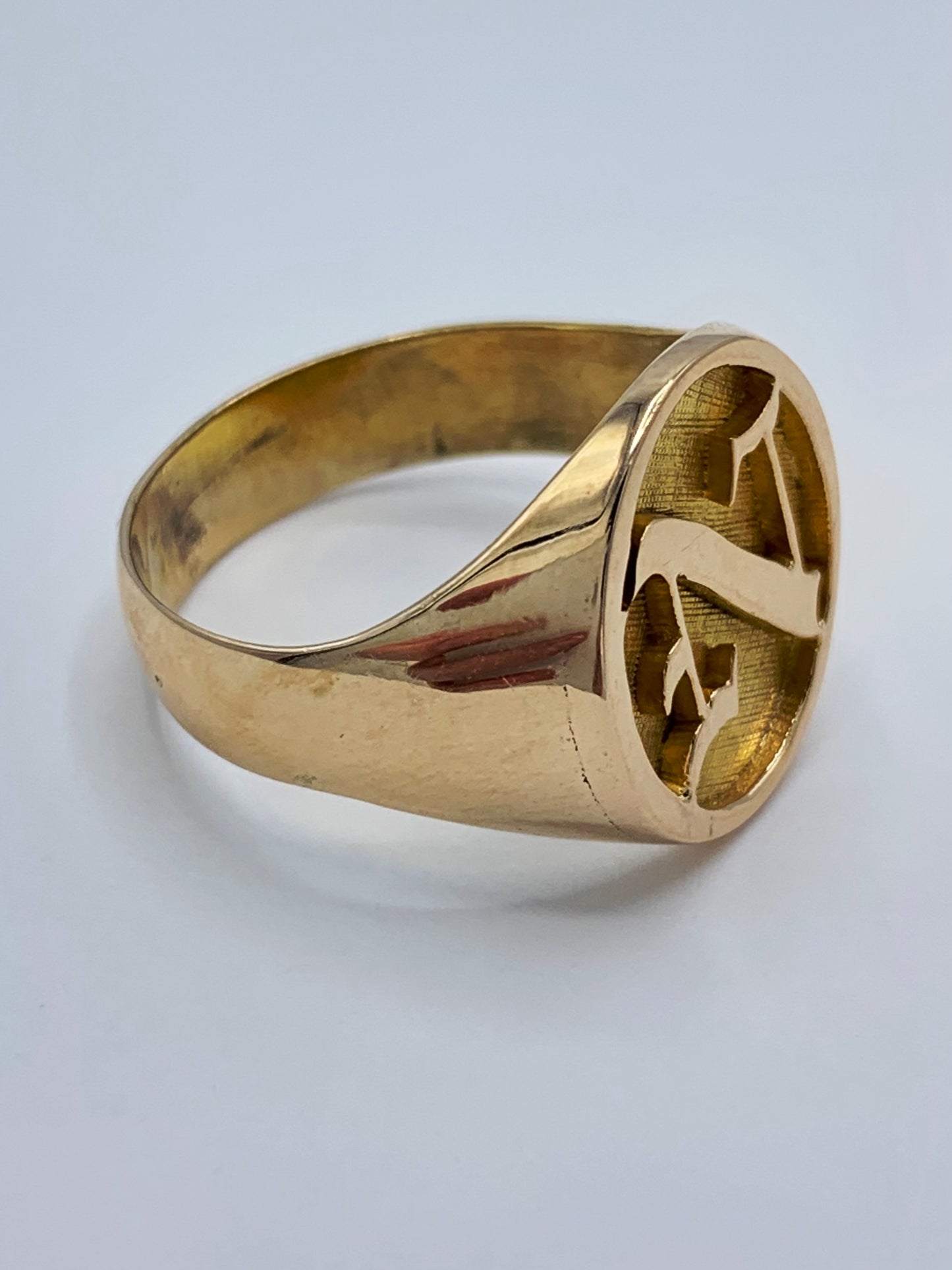 Estate 14K Yellow Gold Letter "N" Pinky Ring