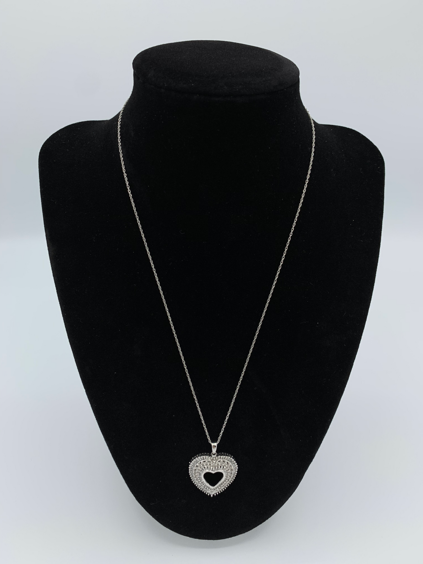 Estate 10K White Gold Diamond Heart Necklace