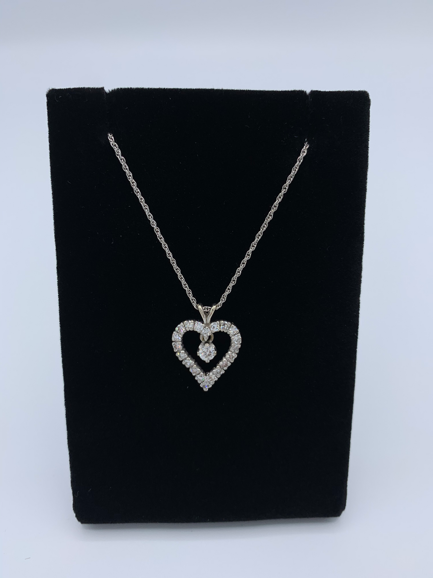 Estate 14K White Gold Diamond Heart Necklace