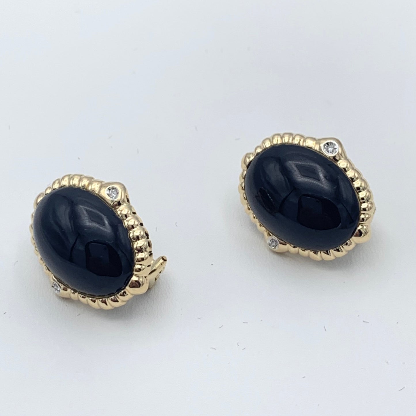 14K Yellow Gold Genuine Black Onyx Earrings