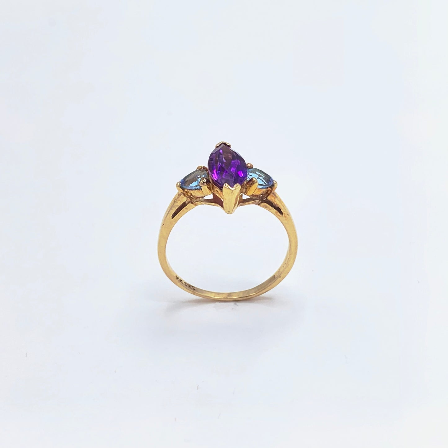 10K Yellow Gold Amethyst and Sky Blue Topaz Ring