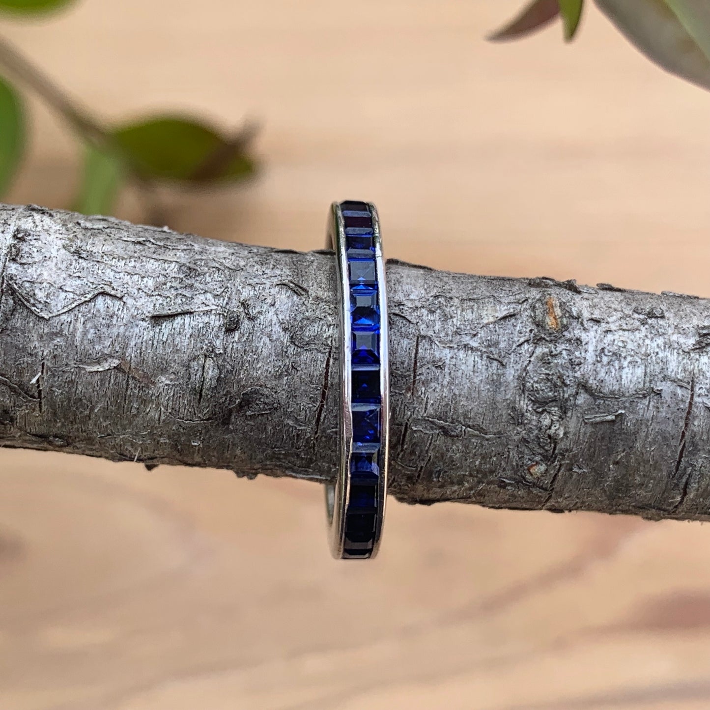 14K White Gold Synthetic Blue Sapphire Eternity Ring