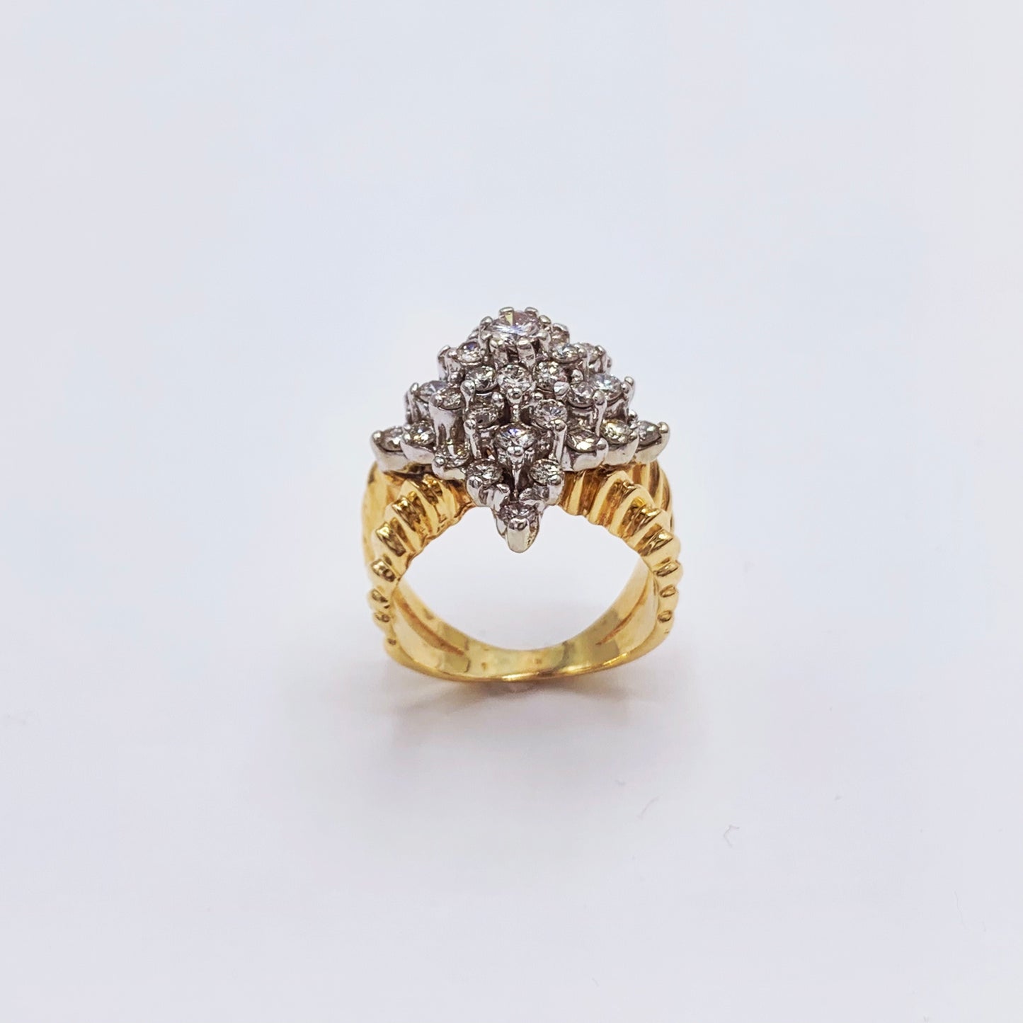 Estate 14K Yellow Gold 2 carat Diamond Cluster Ring